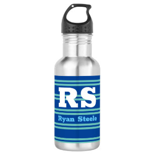 Garrafa Monograma e Nome Negrito, Lt. Linhas Teais em Azul