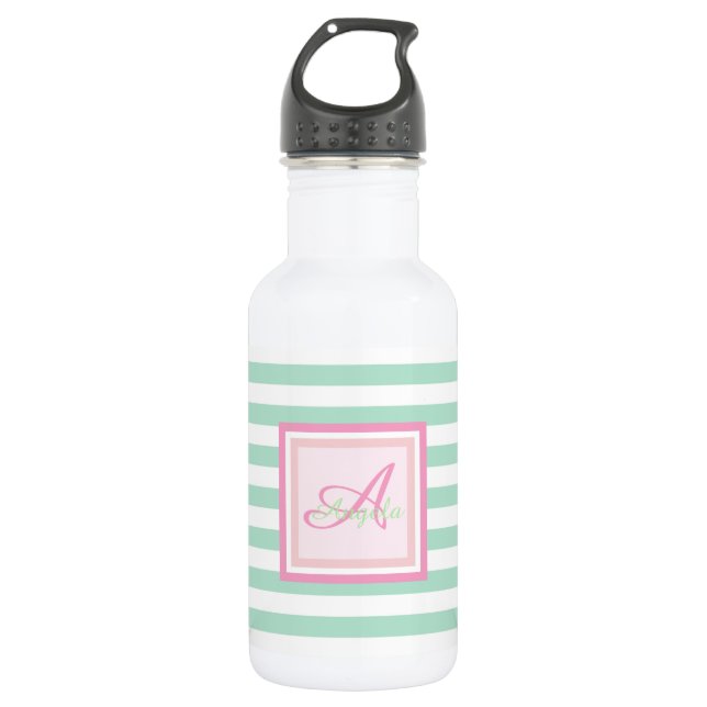 Garrafa Monograma em Listras Verde-Menta-Personalizado (Frente)