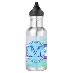 Garrafa Monograma Floral Azul Pastel