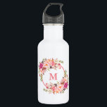 Garrafa Monograma Floral Cor-de-Água Rosa<br><div class="desc">Garrafa de água Elegante Monograma Floral Rosa Rosa</div>
