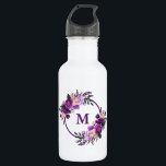 Garrafa Monograma Floral Ultra Violeta Puro de Aquarela<br><div class="desc">Garrafa de água Elegante Monograma Floral Ultra Violeta Púrpura</div>