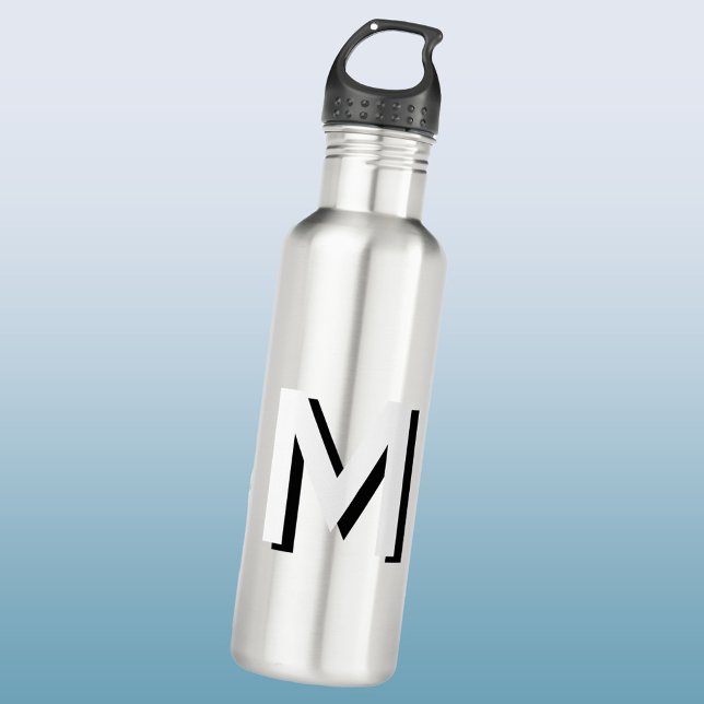 Garrafa Monograma Simples Sombra inicial personalizada (Modern monogram initial drop shadow personalized water bottle)