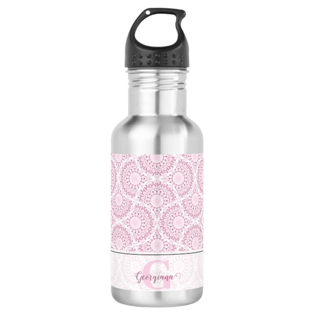 Garrafa Monogramas de Arte Rosa Deco Confetti Lace Mandala (Frente)
