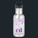 Garrafa Monogramas prateados roxos<br><div class="desc">Um fundo com aspecto sujo de prata com poeira suja. Texto cor púrpura. Personalize e adicione suas iniciais de monograma e seu nome.</div>