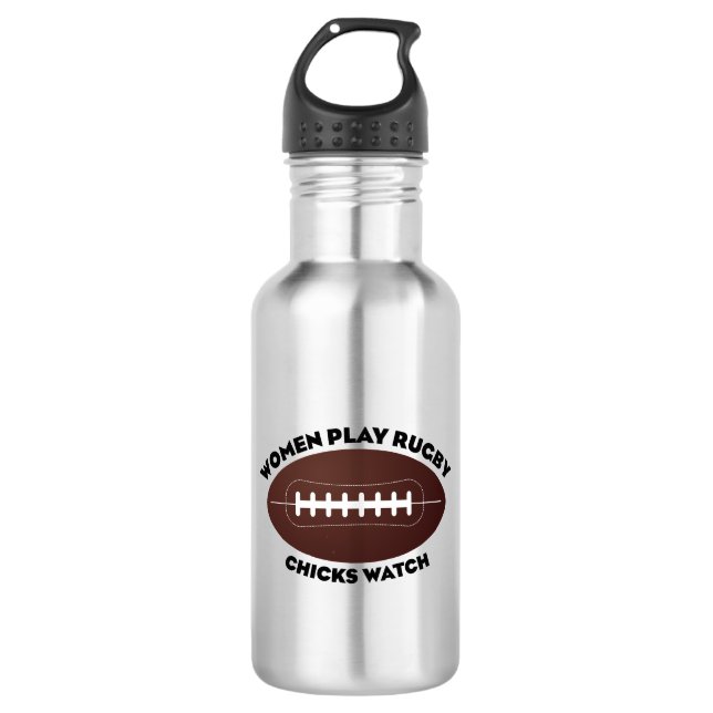 Garrafa Mulheres jogam rúgbi, Pintinhos observam (Frente)