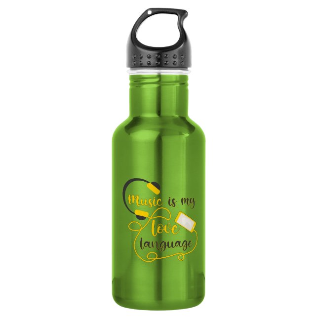 Garrafa Música é minha língua amorosa, frase romântica (Frente)