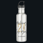 Garrafa na moda de script moderno aniversário de 21 anos d<br><div class="desc">Presente moderno de aniversário de 21 anos preto e ouro. Parte de uma coleção elegante de na moda</div>