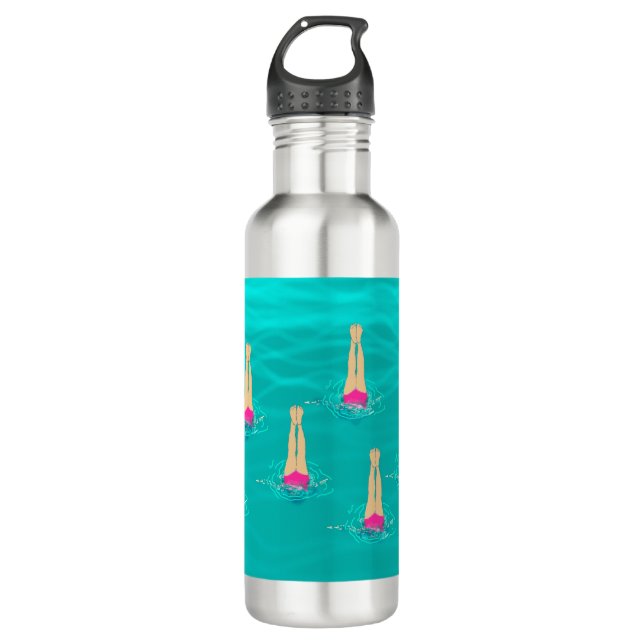 Garrafa Nadadores Artísticos Nadando Sob Festa de Natação  (Frente)