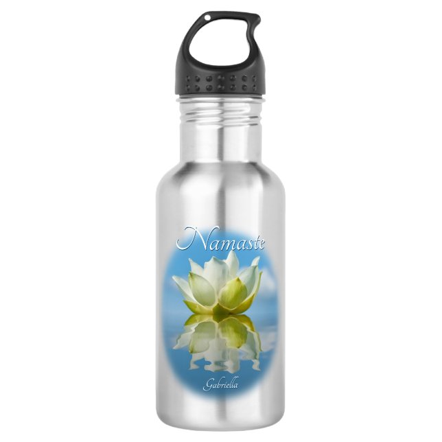 Garrafa Namaste Refletindo Lotus Flor e Nome Yoga Pequeno (Frente)