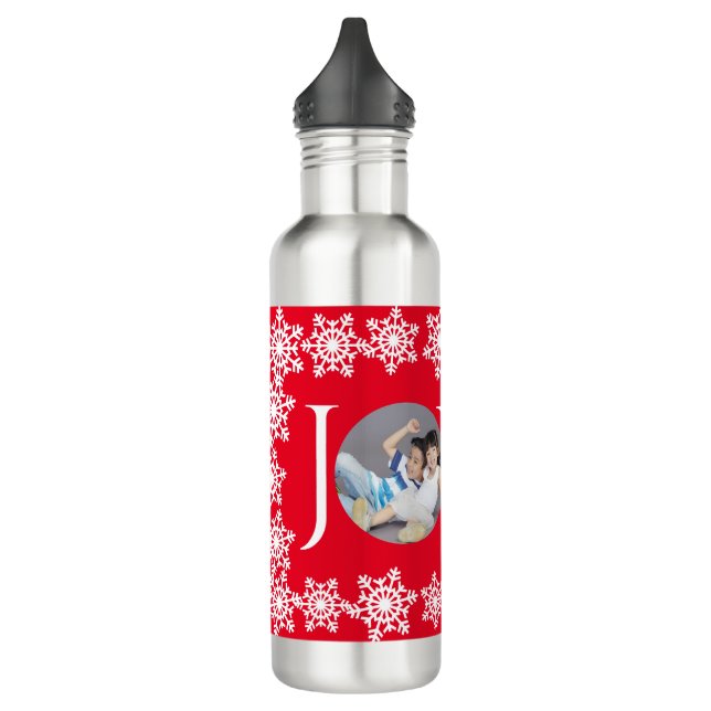 Garrafa Natal da família "JOY" Floco de neve branco vermel (Esquerda)