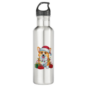 Garrafa Natal do Cão de Corgi Santa Hat com Iluminação do 