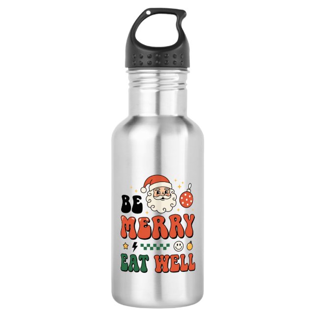 Garrafa Natal Seja Alegre Coma Bem Design de Papai Noel (Frente)