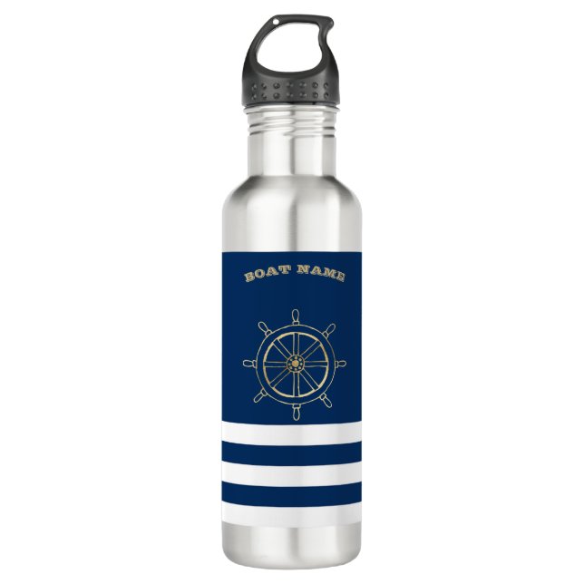 Garrafa Náutica, Roda Dourada do Barco, Marinho Blue Strip (Frente)