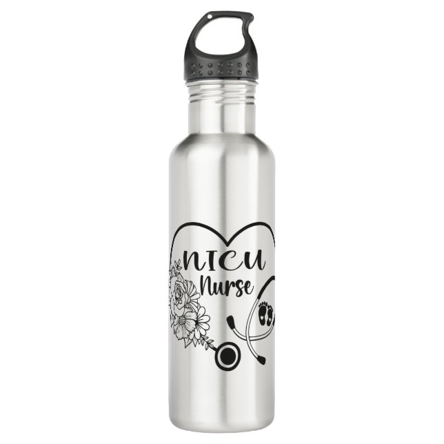 Garrafa Nicu Enfermeiro Estetoscópio Cardíaco Floral (Frente)