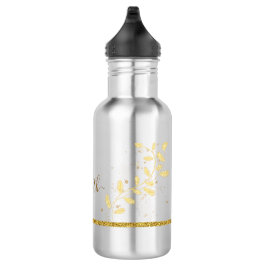 Garrafa Nome do Monograma da Glitter Dourada Elegante