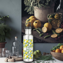 Garrafa Nome do padrão de limão amarelo-aquarela