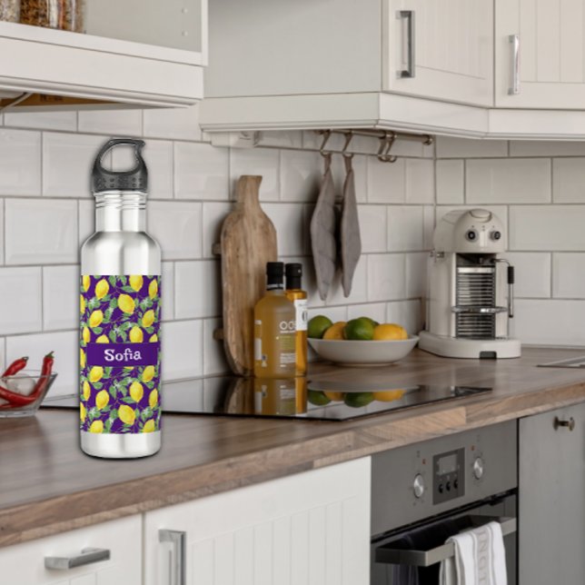 Garrafa Nome do padrão do limão amarelo-aquarela púrpura (Criador carregado)