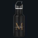 Garrafa Nome do Script Feminino do Monograma Dourado Elega<br><div class="desc">Elegante Dourado Monograma Feminina Roteiro Girassol Nome de Água de Aço Inoxidável</div>