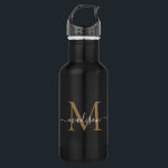 Garrafa Nome do Script Feminino do Monograma Dourado Elega<br><div class="desc">Elegante Dourado Monograma Feminina Roteiro Girassol Nome de Água de Aço Inoxidável</div>