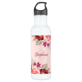 Garrafa Nome Floral Moderno do Blush Burgundy