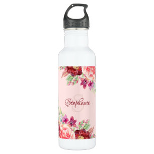 Garrafa Nome Floral Moderno do Blush Burgundy