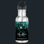 Garrafa Nome glamouroso do monograma da lente preta<br><div class="desc">Um fundo preto clássico com pó verde-lacrimejante. Personalize e adicione o seu nome,  as iniciais do monograma e o nome do cheio.</div>