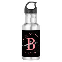 Nome Moderno Feminino Preto Rosa Script Monogramad