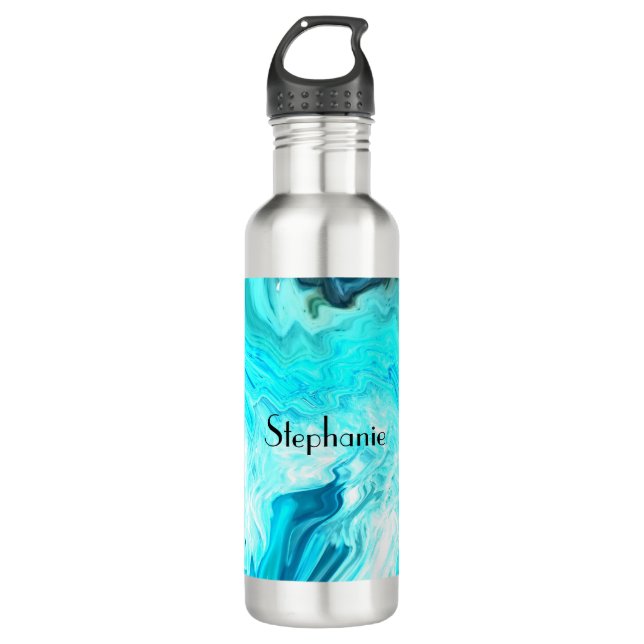 Garrafa Nome personalizado Agate Gemstone Geode Art Blue L (Frente)