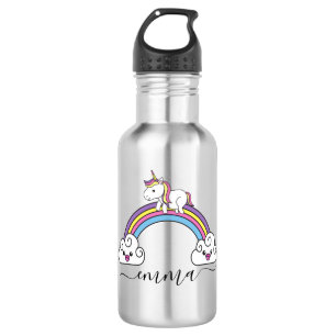 Garrafa Nome Personalizado Cute Rainbow Unicorn