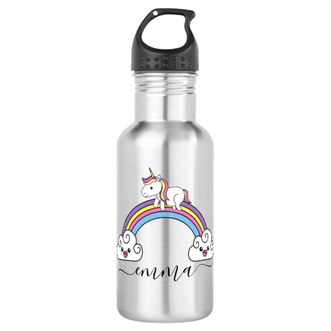 Garrafa Nome Personalizado Cute Rainbow Unicorn (Frente)