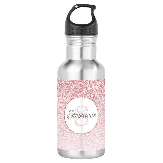 Garrafa Nome Personalizado da Glitter Dourada do rosa (Frente)