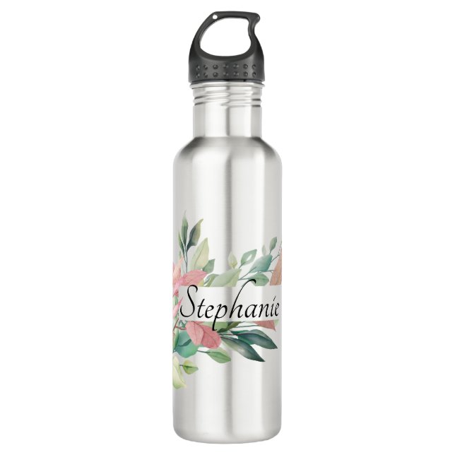 Garrafa Nome Personalizado das Folhas Botânicas Elegantes (Frente)