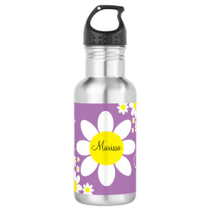 Garrafa Nome Personalizado de Margaridas Florais Roxas e B