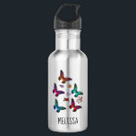 Garrafa Nome Personalizado de Pequenas Borboletas bonito<br><div class="desc">Garrafa de água que você pode personalizar com um nome ou outro texto. Projetado com borboletas elegantes e lisas em muitas cores brilhantes,  como verde,  laranja,  azul,  vermelho e rosa. Desenhos de temas florais adicionam um toque caprichoso.</div>