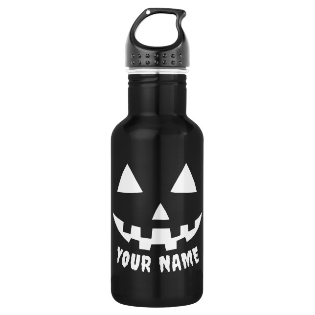 Garrafa Nome personalizado do abóbora preto e branco (Frente)