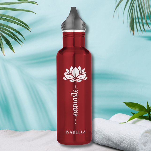 Garrafa Nome Personalizado do Namaste Whit Lotus Flower (Criador carregado)