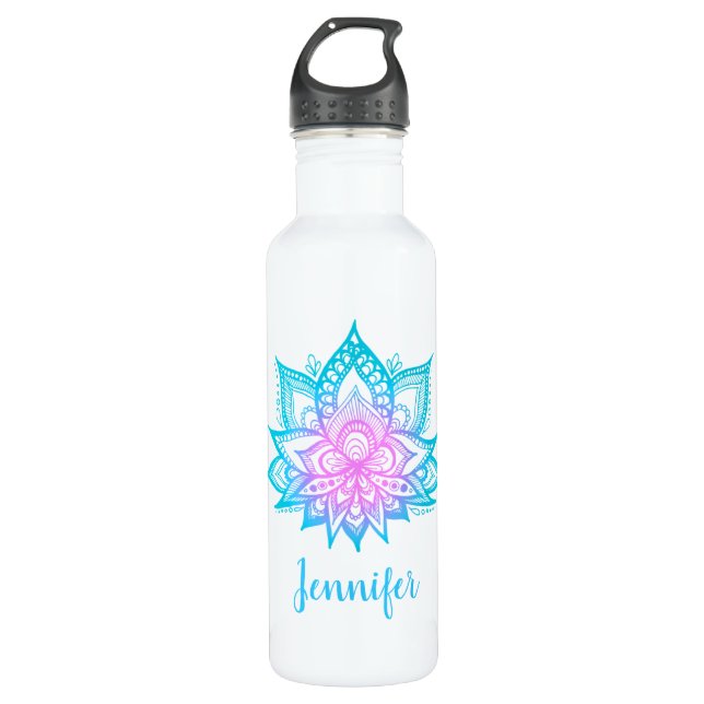 Garrafa Nome Personalizado do Pastel Lotus Flower Yoga (Frente)
