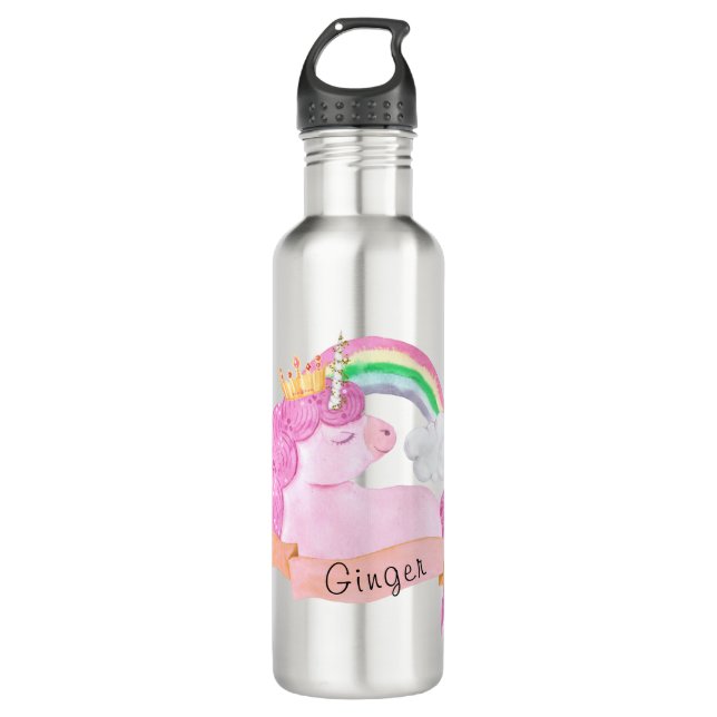 Garrafa Nome Personalizado do 🌈 Rainbow Unicorn     (Frente)