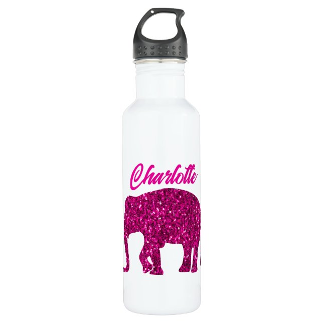 Garrafa Nome personalizado do sparkle do Elefant Faux rosa (Frente)