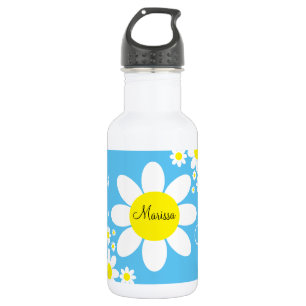 Garrafa Nome Personalizado Floral de Disias Azul e Branco