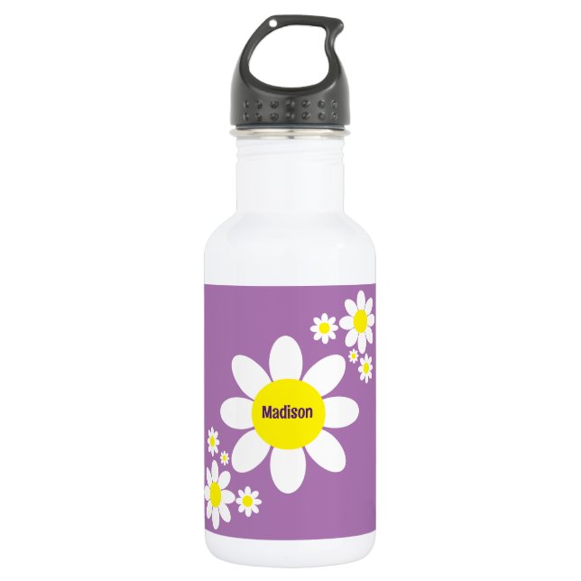 Garrafa Nome Personalizado Floral de Dísias Roxo e Branca (Frente)