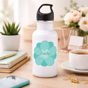 Garrafa Nome Personalizado Floral Verde Menta
