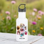 Garrafa Nome Personalizado Moderno da Colagem de Fotografi<br><div class="desc">Múltipla Colagem de Fotos Nome Personalizado Moderno Frasco de Água de Aço Inoxidável apresenta uma colagem fotográfica das suas fotos favoritas em forma de hexágono. Personalizado com o seu nome na escrita negra moderna. Perfeito para o aniversário, Natal, Dia de as mães, Dia de os pais, Avós, irmão, irmã, melhor...</div>