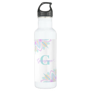 Garrafa Nome personalizado Pastel Rainbow Floral Sundae Ma