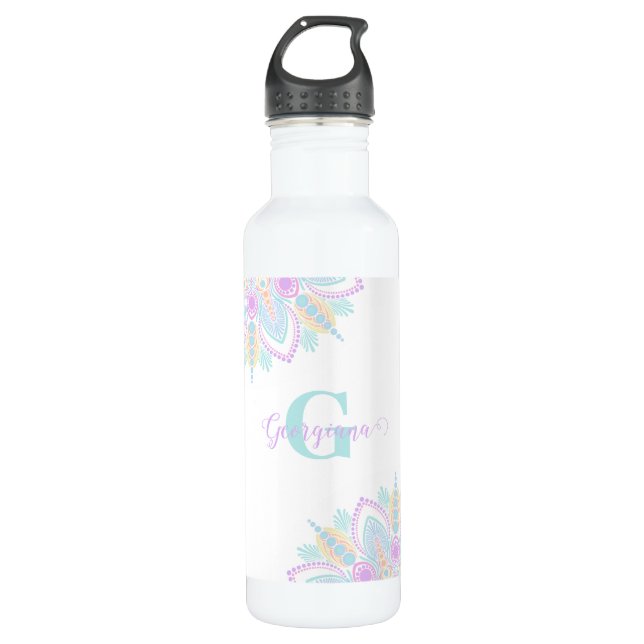 Garrafa Nome personalizado Pastel Rainbow Floral Sundae Ma (Frente)