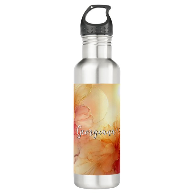 Garrafa Nome Personalizado Peach Raspberry Álcool Floral A (Frente)