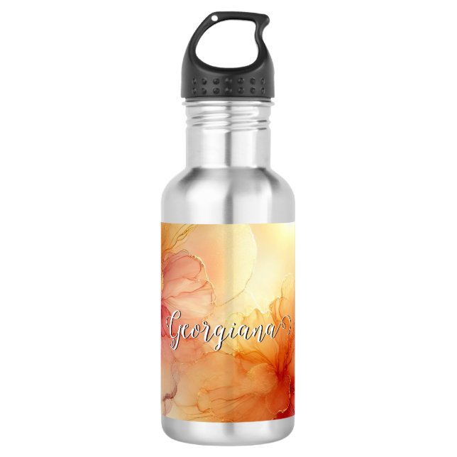 Garrafa Nome Personalizado Peach Raspberry Álcool Floral A (Frente)