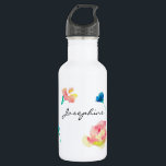 Garrafa Nome Personalizado, pintura de aquarela Boho Flowe<br><div class="desc">Chic e estiladamente decorados com flores de estilo "boho" utilizando tintas aquáticas. Personalizou este design com seu nome usando a ferramenta Personalização.</div>
