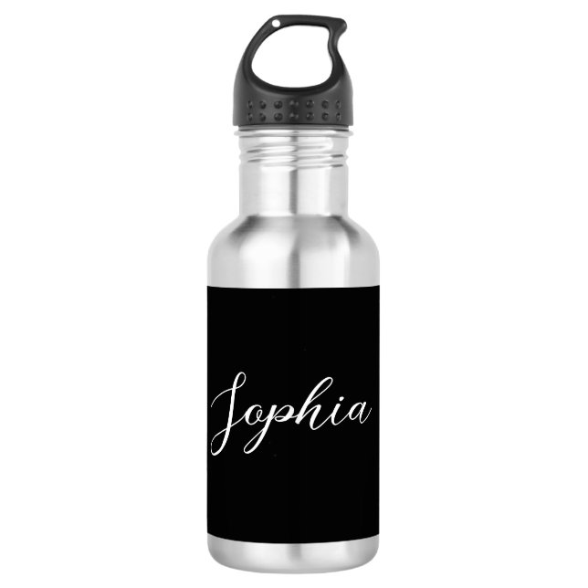 Garrafa Nome Personalizado Script Black Wedding Water (Frente)