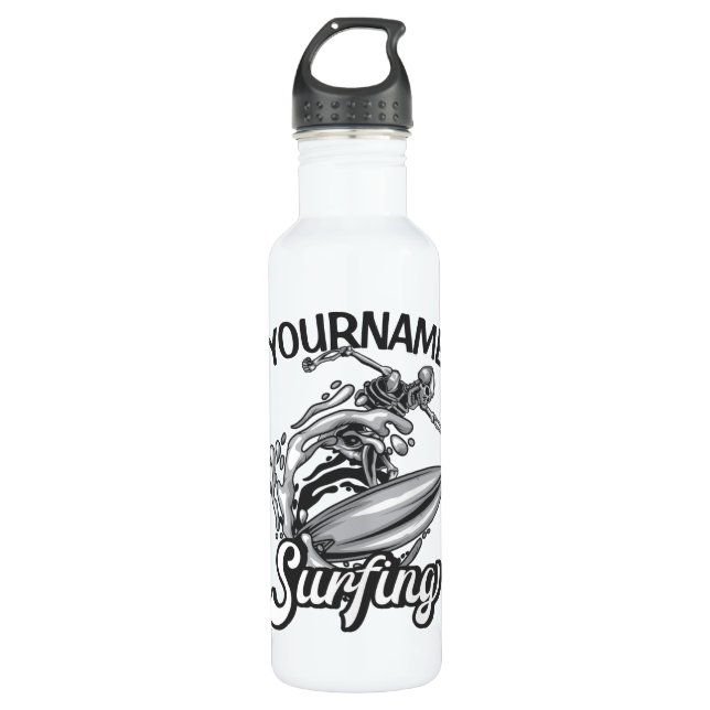 Garrafa Nome personalizado Surfer Big Wave Skeleton surfin (Frente)